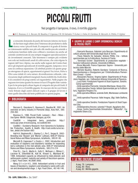 Liste varietali piccoli frutti - Regione Campania