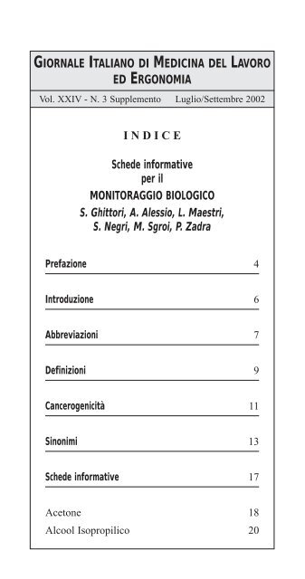 Schede informative per il monitoraggio biologico - Giornale Italiano ...