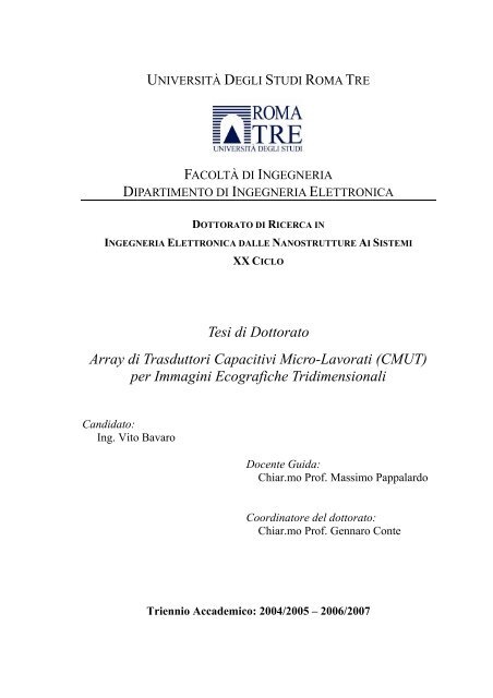 Tesi di Dottorato Array di Trasduttori Capacitivi Micro-Lavorati (CMUT)