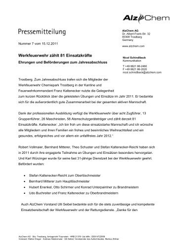 Pressemitteilung vom 15. Dezember 2011 ... - Alzchem