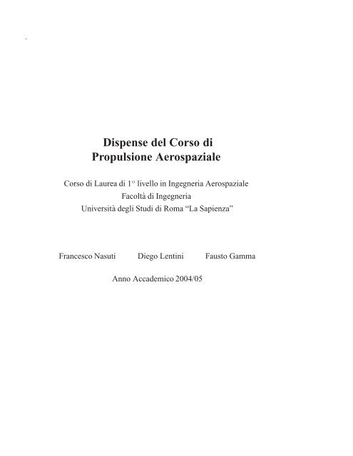 Dispense del Corso di Propulsione Aerospaziale - Dipartimento di ...