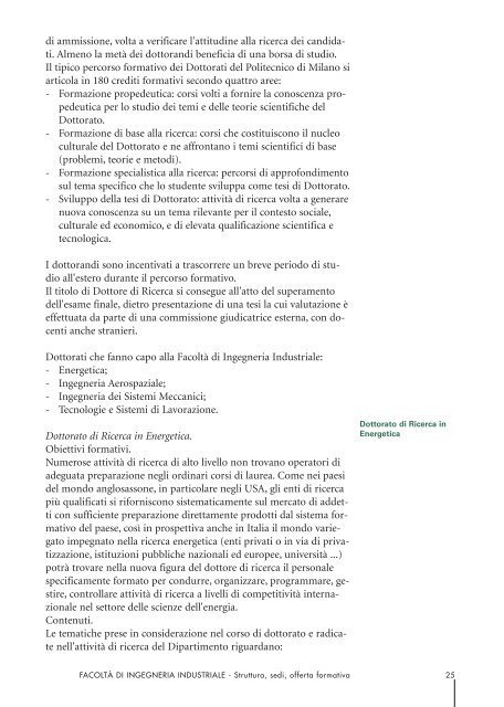 Facoltà di Ingegneria Industriale Struttura, sedi, offerta formativa