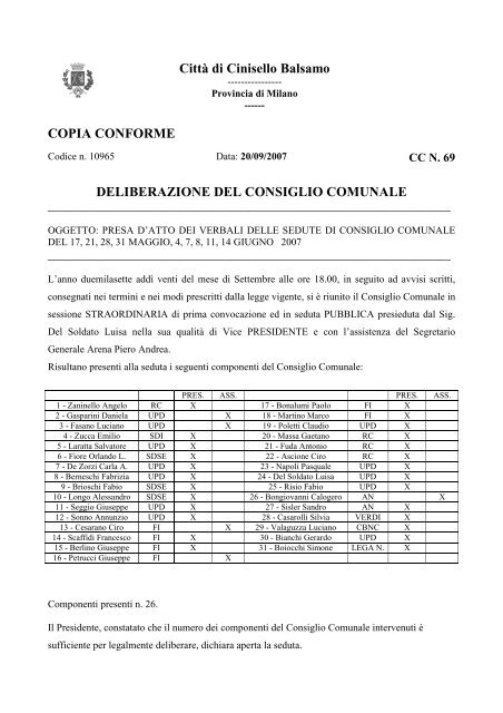 deliberazione del consiglio comunale - Comune di Cinisello Balsamo