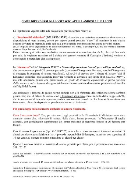 Come difendersi dai tagli delle classi e dal sovraffollamento”)