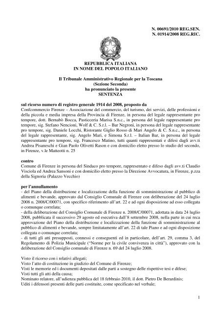 Sentenza Tar Toscana 6912010