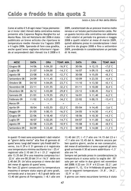 Notiziario anno 2009 - CAI Sezione Varallo Sesia