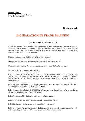 DICHIARAZIONI DI FRANK MANNINO - Misteri d'Italia