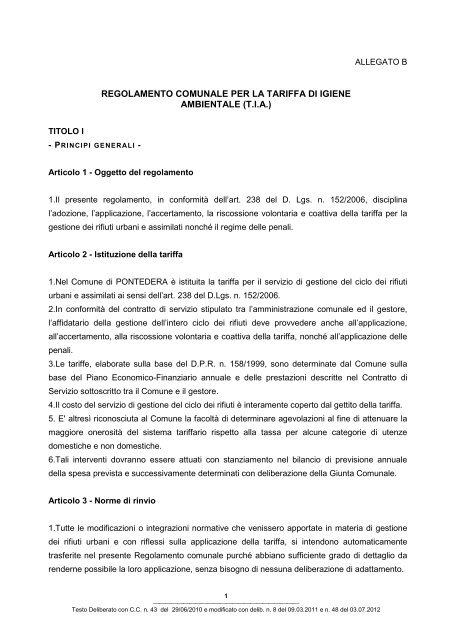 Regolamento Pontedera con modifiche 2012 - Geofor