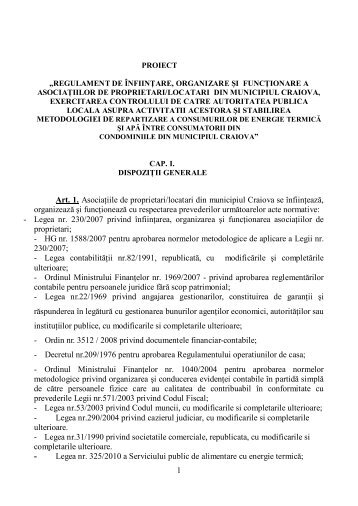 Regulament de înfiinţare, organizare si ... - Primaria Craiova