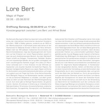 Lore Bert - Samuelis Baumgarte Galerie