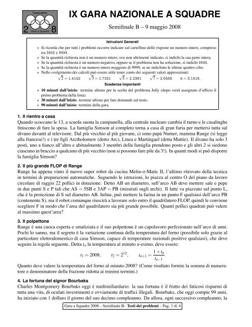 I testi delle 16 domande e la tabella delle risposte corrette