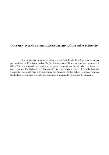 Documento de Contribuição Brasileira à Conferência Rio+20