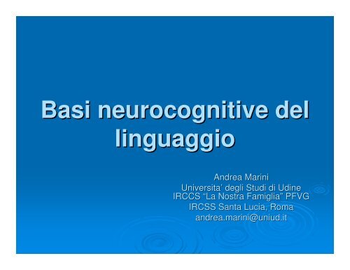 Basi neurocognitive del linguaggio - Dipartimento di Fisica