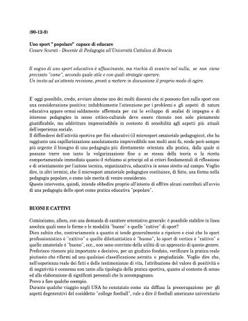 (90-12-9) Uno sport "popolare" capace di educare ... - PGS Italia