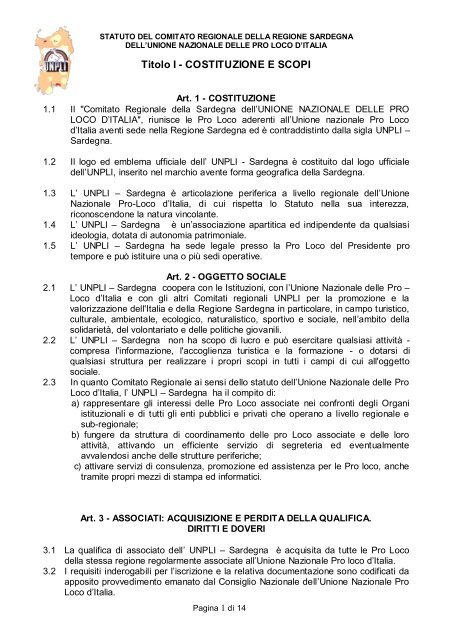 statuto unpli regionale sardegna - Pro Loco Villa San Pietro