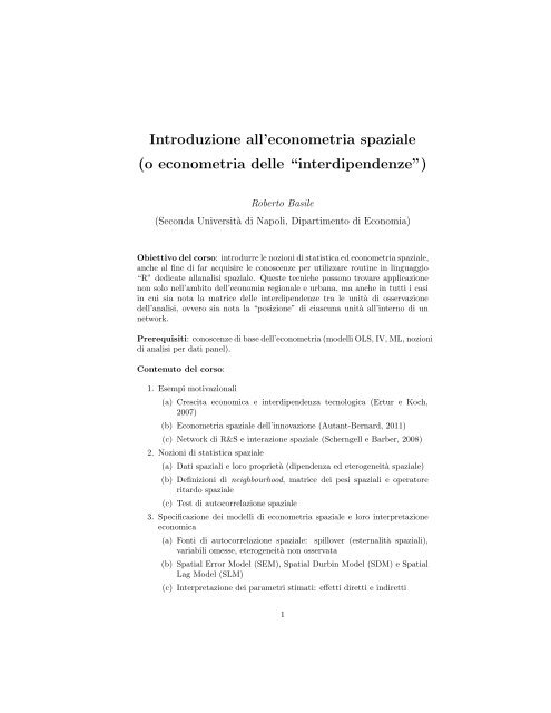 Introduzione all'econometria spaziale (o econometria delle ...