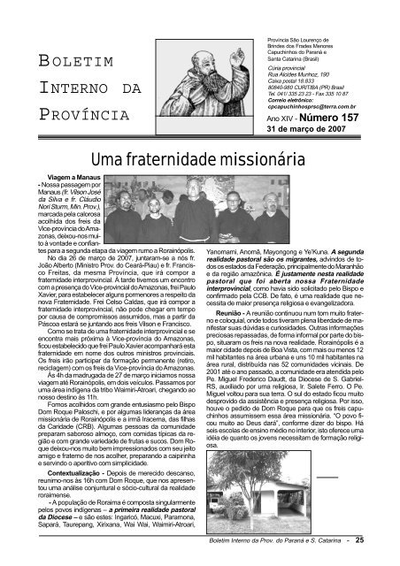 Uma fraternidade missionária - Capuchinhos