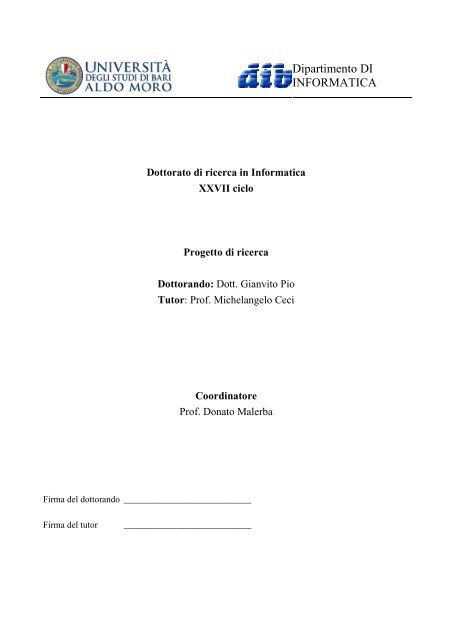 Progetto Di Ricerca Pio Gianvito Dottorato Di Ricerca
