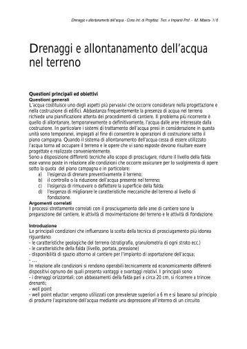 Drenaggi e allontanamento dell'acqua nel terreno