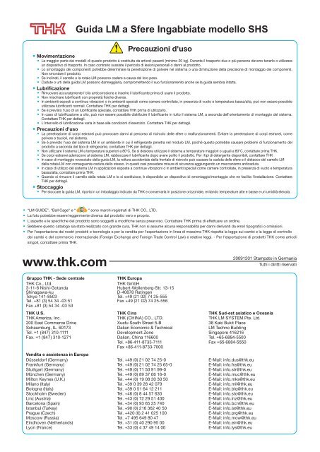 Guida LM a Sfere Ingabbiate modello SHS - THK Technical Support