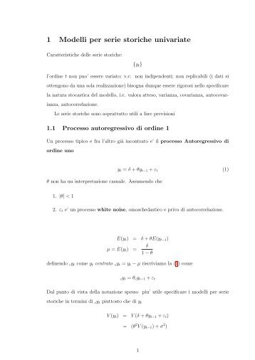 1 Modelli per serie storiche univariate