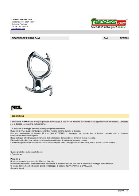 DISCENSORE PIRANA Petzl - Faress