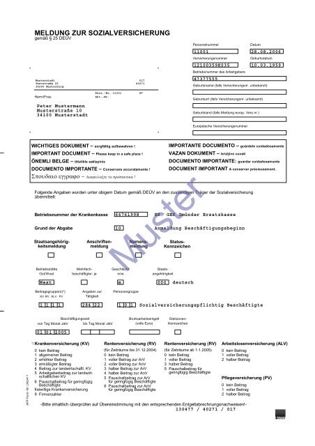 SV-Nachweise - Schmitt &amp; Partner - Steuerberatungsgesellschaft