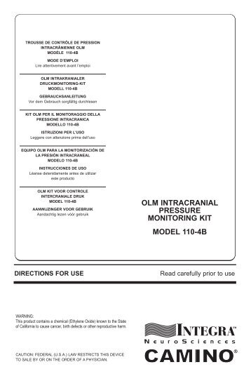 olm intracranial pressure monitoring kit model 110-4b - Integra ...