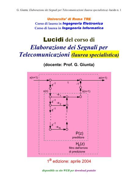 G. Giunta, Lucidi del corso Elaborazione dei Segnali per ... - Comlab