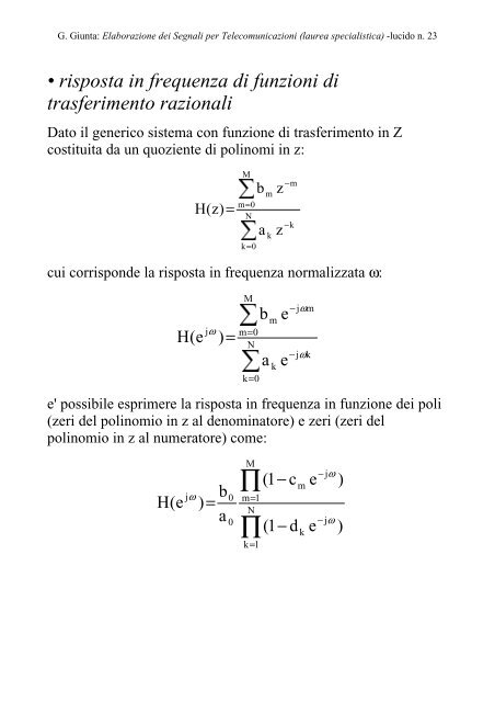 G. Giunta, Lucidi del corso Elaborazione dei Segnali per ... - Comlab