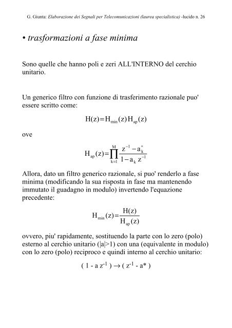 G. Giunta, Lucidi del corso Elaborazione dei Segnali per ... - Comlab