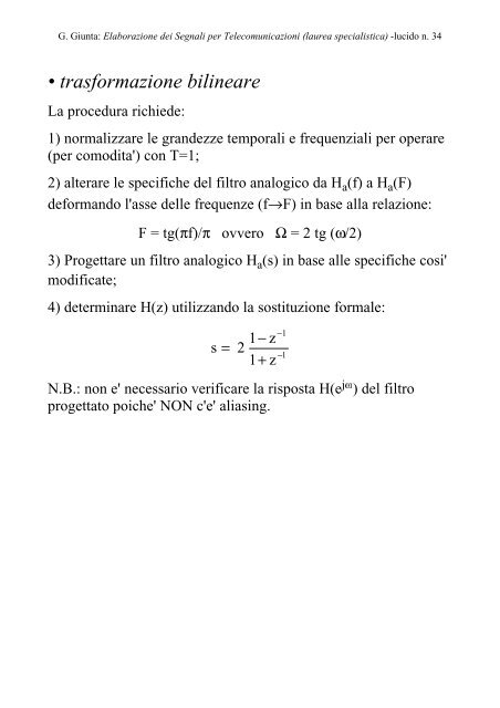 G. Giunta, Lucidi del corso Elaborazione dei Segnali per ... - Comlab