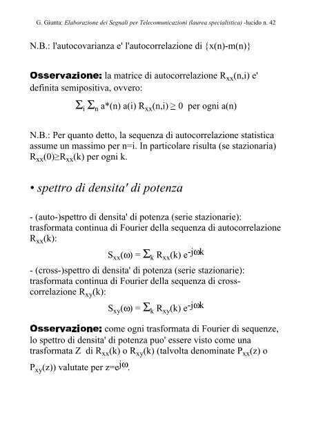 G. Giunta, Lucidi del corso Elaborazione dei Segnali per ... - Comlab