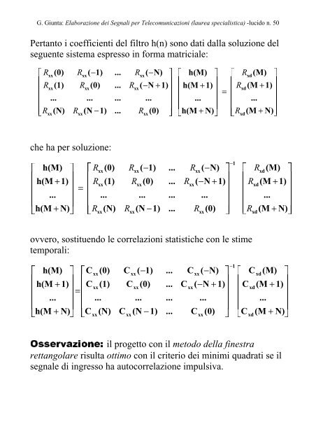 G. Giunta, Lucidi del corso Elaborazione dei Segnali per ... - Comlab