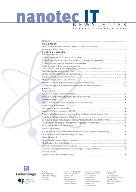 N E W S L E T T E R - Centro Italiano per le Nanotecnologie