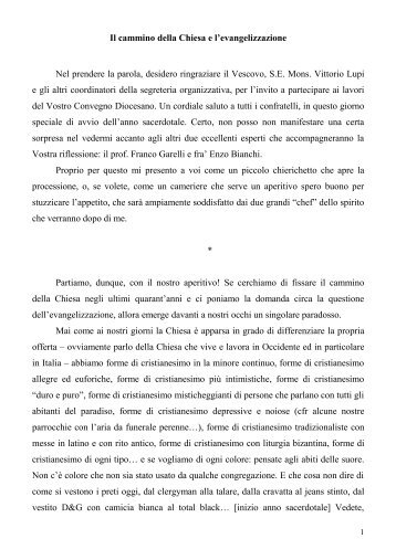 Il cammino della Chiesa e l'evangelizzazione Nel prendere la parola ...