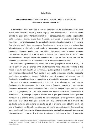 Gioia - Iuniorato e Ratio- Articolo ULIVO - Luigi Gioia osb