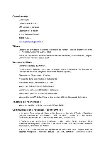 BAGINI Licia - mimmoc - Université de Poitiers