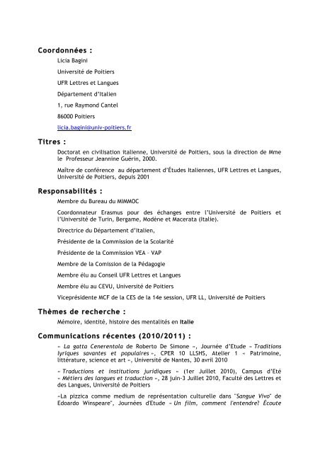 BAGINI Licia - mimmoc - Université de Poitiers