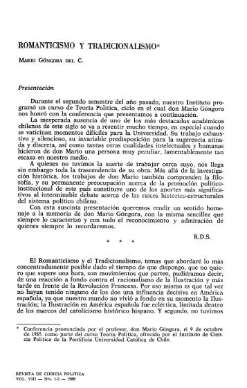 romanticismo y tradicionalismo - Pontificia Universidad Católica de ...