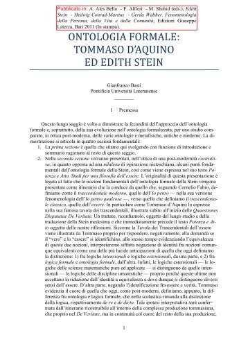 ontologia formale: tommaso d'aquino ed edith stein - STOQ