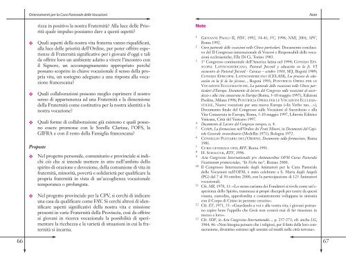Orientamenti per la Cura Pastorale delle Vocazioni - OFM
