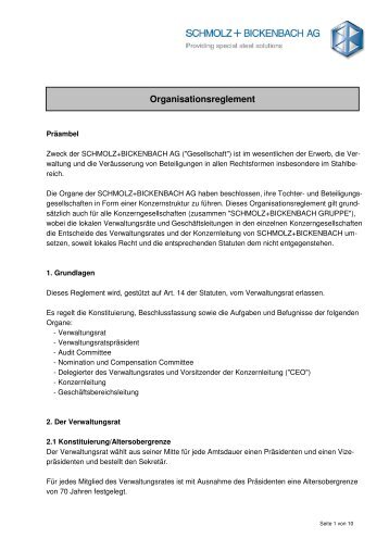 Organisationsreglement Homepage - Schmolz + Bickenbach AG