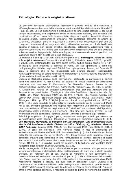 Patrologia: Paolo e le origini cristiane