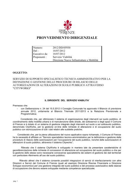 PROVVEDIMENTO DIRIGENZIALE - Comune di Firenze