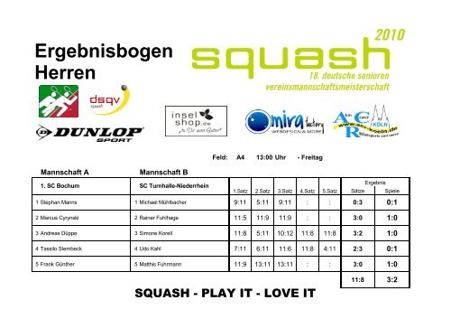 Ergebnisbogen - 1. Squash Club Beindersheim