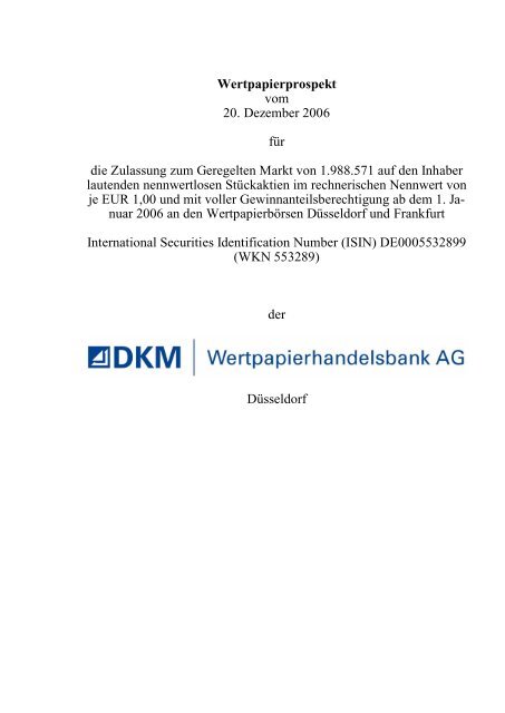 Wertpapierprospekt - Schnigge Wertpapierhandelsbank AG