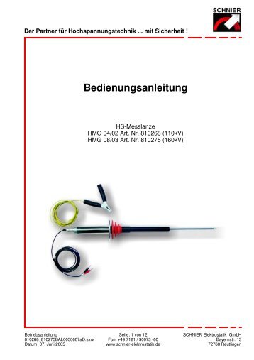 Download Betriebsanleitung - SCHNIER Elektrostatik GmbH