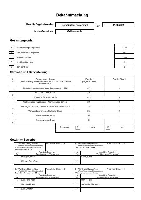 Bekanntmachung - Amt Rostocker Heide