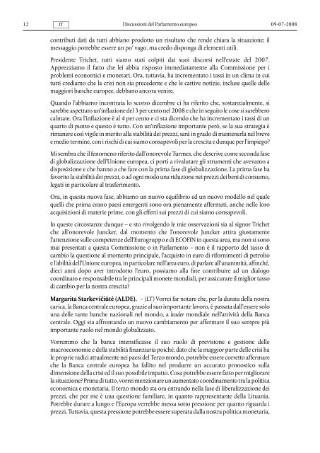 Discussioni del Parlamento europeo - Europa